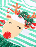 Christmas Elk Appliqué Bow Striped Mesh Dress