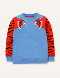Tiger Affixed Cloth Embroidered Pullover