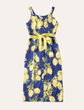 3Pcs Family Matching Lemon Floral Bow Print Belted Slip Dress - CCMOM