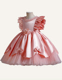 Girl's Gown Satin Bow Puffy Mesh Princess Dress