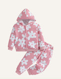 Girls' Suit Long-Sleeved Printed Hooded Jacket Casual Pants Two-Piece Set