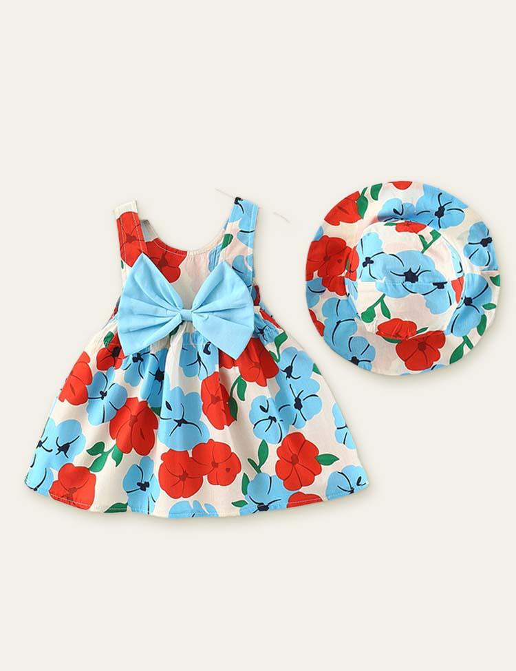 Bow Floral Printed Dress + Hat - CCMOM