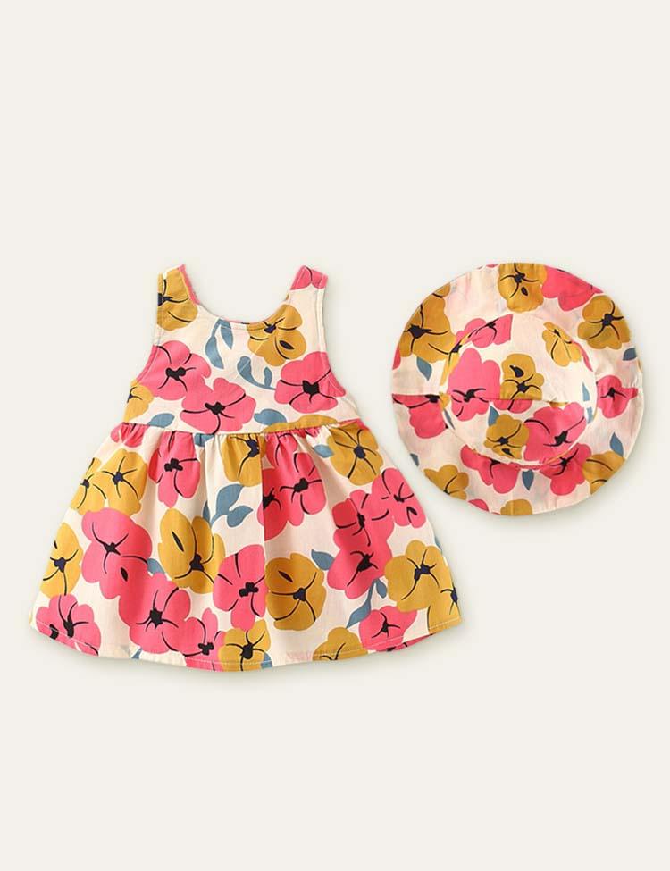 Bow Floral Printed Dress + Hat - CCMOM