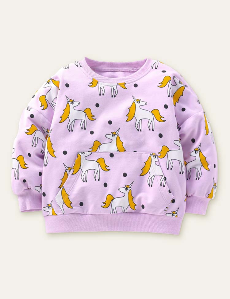 Unicorn Polka Dot Printed Long Sleeve Sweatshirt
