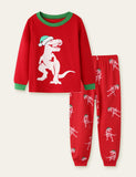 Christmas Cartoon Dinosaur Snowman Printed Pajamas