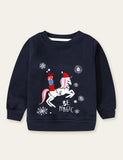 Christmas Elk Animal Appliqué Embroidered Sweatshirt