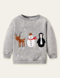 Christmas Elk Animal Appliqué Embroidered Sweatshirt