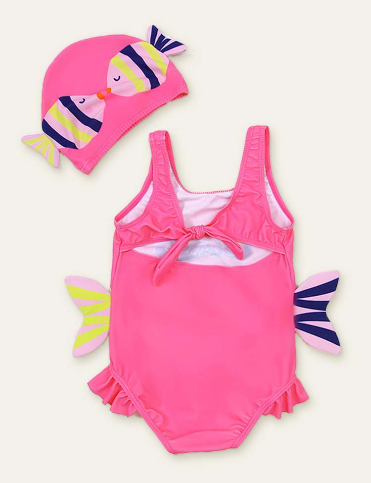Fish Cute Printed Swimsuit + Swimming Cap