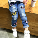 Children's Clothing Girls' Spring and Autumn Jeans Butterfly Ripped Baby Denim Trousers