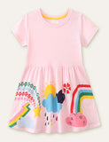 Clearance-Toddler Girl Rainbow Printed Splice Dress