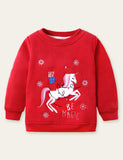 Christmas Elk Animal Appliqué Embroidered Sweatshirt