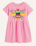 Children's Little Bee Embroidered Patch Short Sleeve Dress