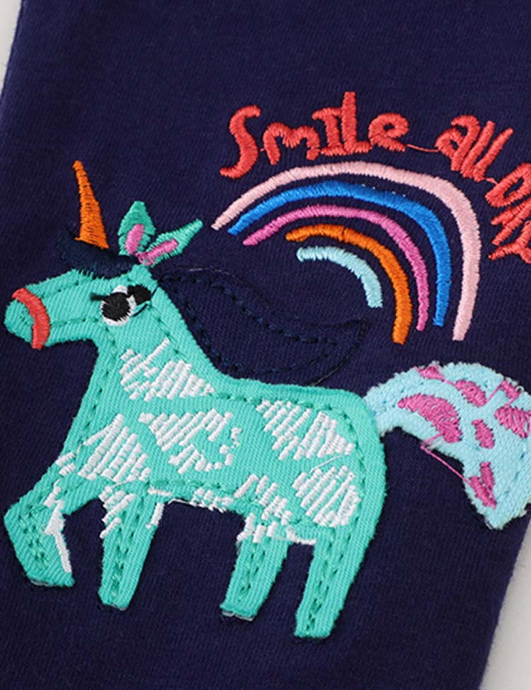 Rainbow Unicorn Embroidered Leggings