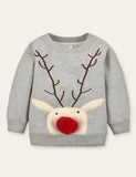 Christmas Elk Animal Appliqué Embroidered Sweatshirt