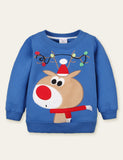 Christmas Elk Animal Appliqué Embroidered Sweatshirt