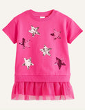 Children's Embroidery Cartoon Sequins Embroidery Mesh Dress