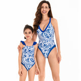 Printed family matching one piece swimsuit