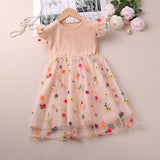 Lovely girl knitted mesh embroidered skirt with multicolor flowers