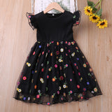 Lovely girl knitted mesh embroidered skirt with multicolor flowers