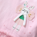 Cartoon Rabbit Embroidered Short Sleeved Gauzy Dress