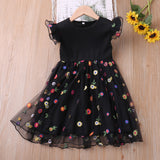 Lovely girl knitted mesh embroidered skirt with multicolor flowers