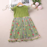 Lovely girl knitted mesh embroidered skirt with multicolor flowers