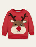 Christmas Elk Animal Appliqué Embroidered Sweatshirt