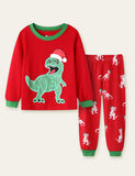 Christmas Cartoon Dinosaur Snowman Printed Pajamas