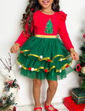 Christmas Christmas Tree Pom Pom Mesh Dress