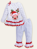 Christmas Elk Appliqué Striped Set