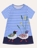 Animal Applique Casual Short Sleeves Striped Dress - CCMOM