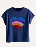 Children's Love Sequined Short-Sleeved T-shirt