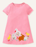 Children's Animal Park Embroidered Patch Short Sleeve Dress
