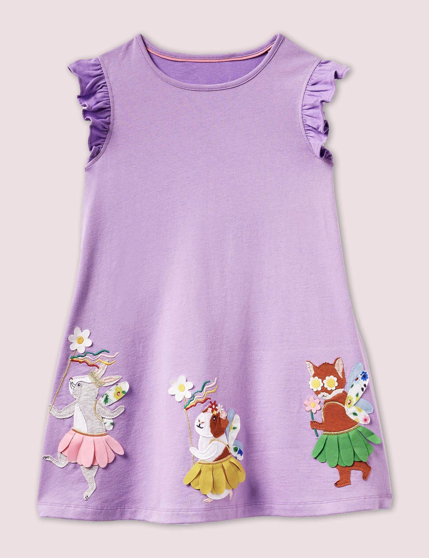 Baby Girl Dinosaur Appliqué Flutter-sleeve Dress - CCMOM