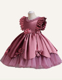 Girl's Gown Satin Bow Puffy Mesh Princess Dress