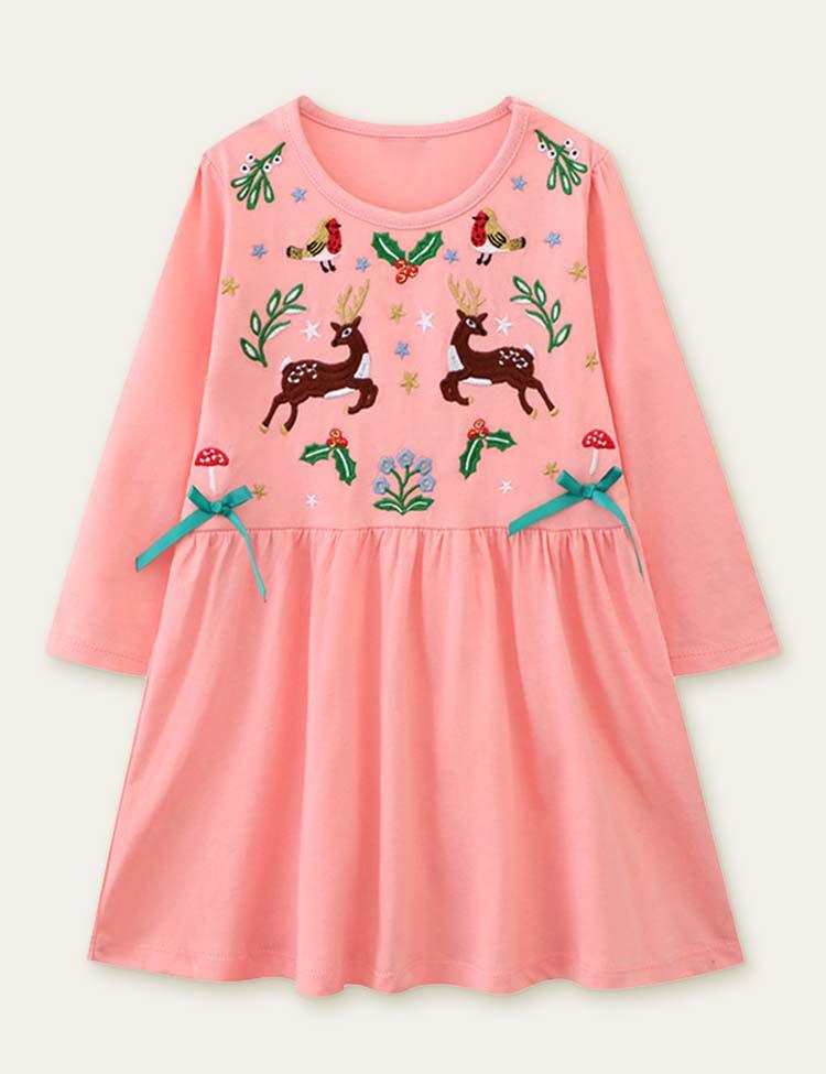 Bird Deer Garden Embroidered Dress - CCMOM