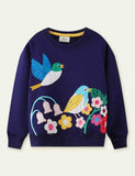 Bird Flower Appliqué Sweatshirt