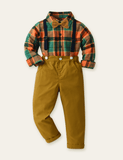 Bow Plaid Shirt Overalls Party Set - CCMOM