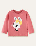 Bow Rabbit Printed Long-Sleeved T-shirt