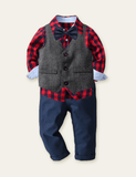 Bow Tie Gentleman Plaid Shirt Party Set - CCMOM