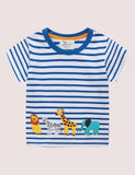 Boy Animal Embroidered Stripe Short Sleeves Tee - CCMOM