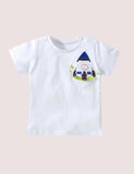 Boy Cartoon Rocket Appliqué Short Sleeves Tee - CCMOM