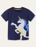 Boy Unicorn Appliqué Crew Neck T-shirt