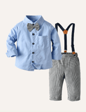 Boys' Long Sleeve Bowknot Cotton Shirt Gentleman Overalls Two-Piece Set - CCMOM