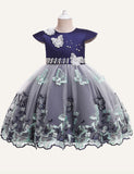 Girl lace butterfly embroidered evening gown party dress