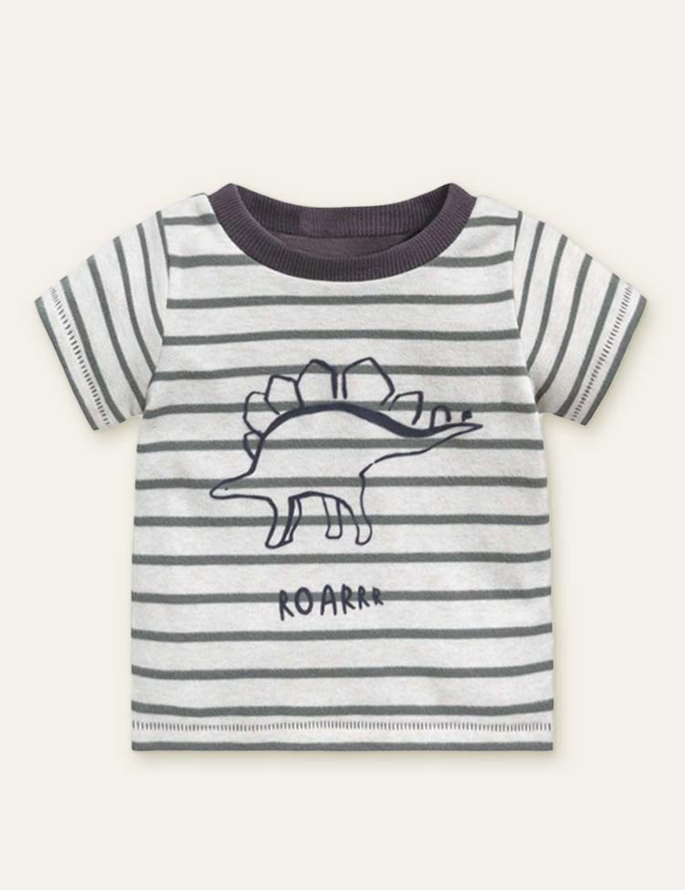 Unisex Dinosaur Printed Striped T-shirt