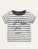 Unisex Dinosaur Printed Striped T-shirt