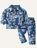 Children's Denim Jacket Printed Plaid Suit