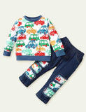 Car Printed Sweater Jeans Two-Piece Suit - CCMOM