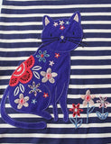 Cartoon Cat Embroidered Striped Dress - CCMOM